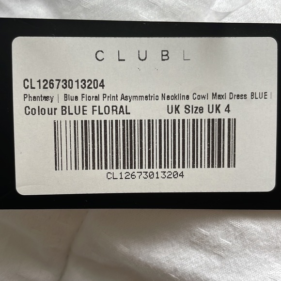 CLUB L LONDON - BLUE FLORAL PRINT ASYMMETRIC NECKLINE COWL MAXI DRESS - Picture 5 of 5